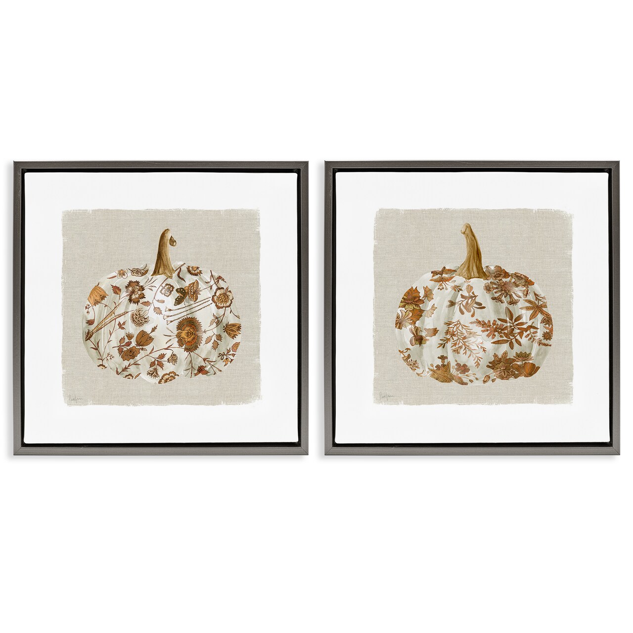 Stupell Industries Vintage Patterned Pumpkins 2pc Floating Frame Set, design by Livi Finn